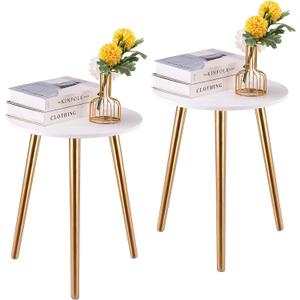 Apicizon Round Side Table Set of 2, White Nightstand Coffee End Table for Living Room, Bedroom, Small Spaces, Morden Side Table Home Decor Bedside with Wood Legs 16.5 Inches