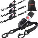 Self Retracting Ratchet Straps 1" x 10' (4-Pack) - Black Heavy Duty Tie Down Straps with Auto Retract, 1540lb Break Strength for Truck, Motorcycle, ATV, Cargo Trailer