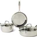 Amazon Basics Stainless Steel Cookware Set, 5-Piece Set, All Cooktop Friendly, Dishwasher-Safe