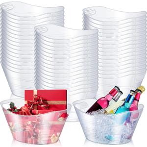 Norme 48 Pcs Oval Storage Tub with Handles, 4.5L Plastic Clear Ice Bucket Wine Beer Champagne Bottle Drink Cooler Tub for Christmas Parties Beverage, Storage Basket Gift