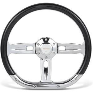 14 inch D-shaped steering wheel, Classic black Grain grip 3 Spokes 6 Bolt | Chrome-Plated aluminum 50mm Deep Dish with horn Fit for Cars, for Vintage Car/Racing/Rally steering wheel