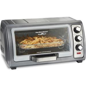 Hamilton Beach Air Fryer Toaster Oven Combo with Large Capacity, Fits 6 Slices or 12 Pizza, 4 Cooking Functions for Convection, Bake, Broil, Roll-Top Door, Easy Reach Sure-Crisp, Stainless Steel
