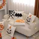 Tosleo Halloween Throw Pillow Covers 18x18 Set of 2 Beige Smiley Face Pumpkin Embroidery Pillow Cases Thanksgiving Home Party Fall Decor Bat Pillowcases Cushion Covers for Sofa Bed Couch