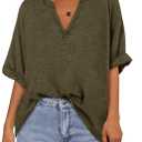 MASCOMODA Oversized T Shirts for Women V Neck Short Sleeve Casual Tops Summer Trendy Basic Tunic Loose Fit Tee Shirt (Green, M)