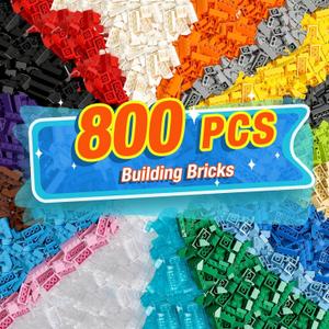 800 Pieces Building Bricks, 5 Sizes Building Pieces, Classic Slope Block Bulks - Compatible with All Major Brands, 18 Colors