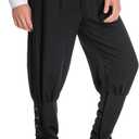 Mens Spring Summer Autumn Ankle Banded Pants Medieval Viking Navigator Trousers Renaissance Pants (Black, Medium)