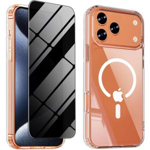 Magnetic for iPhone 17 Pro Case with Privacy Screen Protector,[Non-Yellowing] Shockproof Clear Phone Case Compatible with MagSafe Women Girls for iPhone 17Pro 5G 6.3",Transparent