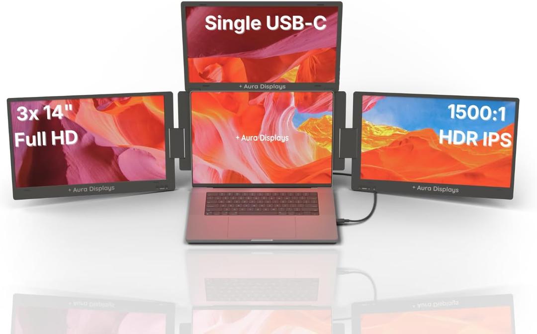 Triple Boost 14 Pro | Premium Triple Portable Monitor Extender | Full Aluminum | Quad Screens | 314 FHD 1080P HDR IPS | USB-C & HDMI | Compatible with 11-18 Laptops