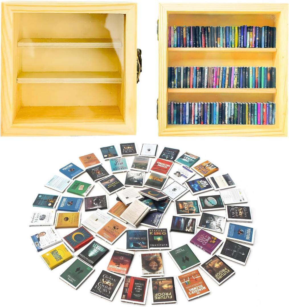Mini Classic Novel Books with Bookshelf, Dollhouse Miniatures, Desk Decor Set for Collectors