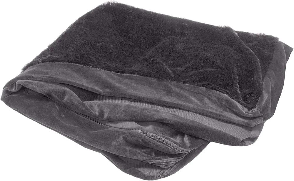 Furhaven Replacement Dog Bed Cover Plush & Velvet L Shaped Chaise, Machine Washable - Platinum Gray, Jumbo (X-Large)