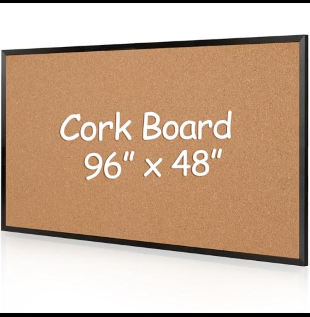 Board2by Extra Large Cork Bulletin Board 96" X 48", Black Wood Framed 8'x4' Corkboard for Wall, Wall Mounted Notice Pin Board with 18 Push Pins for School, Home & Office