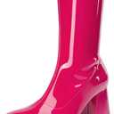 DREAM PAIRS Women's Mid Calf Gogo Boots Low Block Heel Square Toe Ankle Boot with Zipper for Party Cosplay Dance (8.5, Hot Pink)