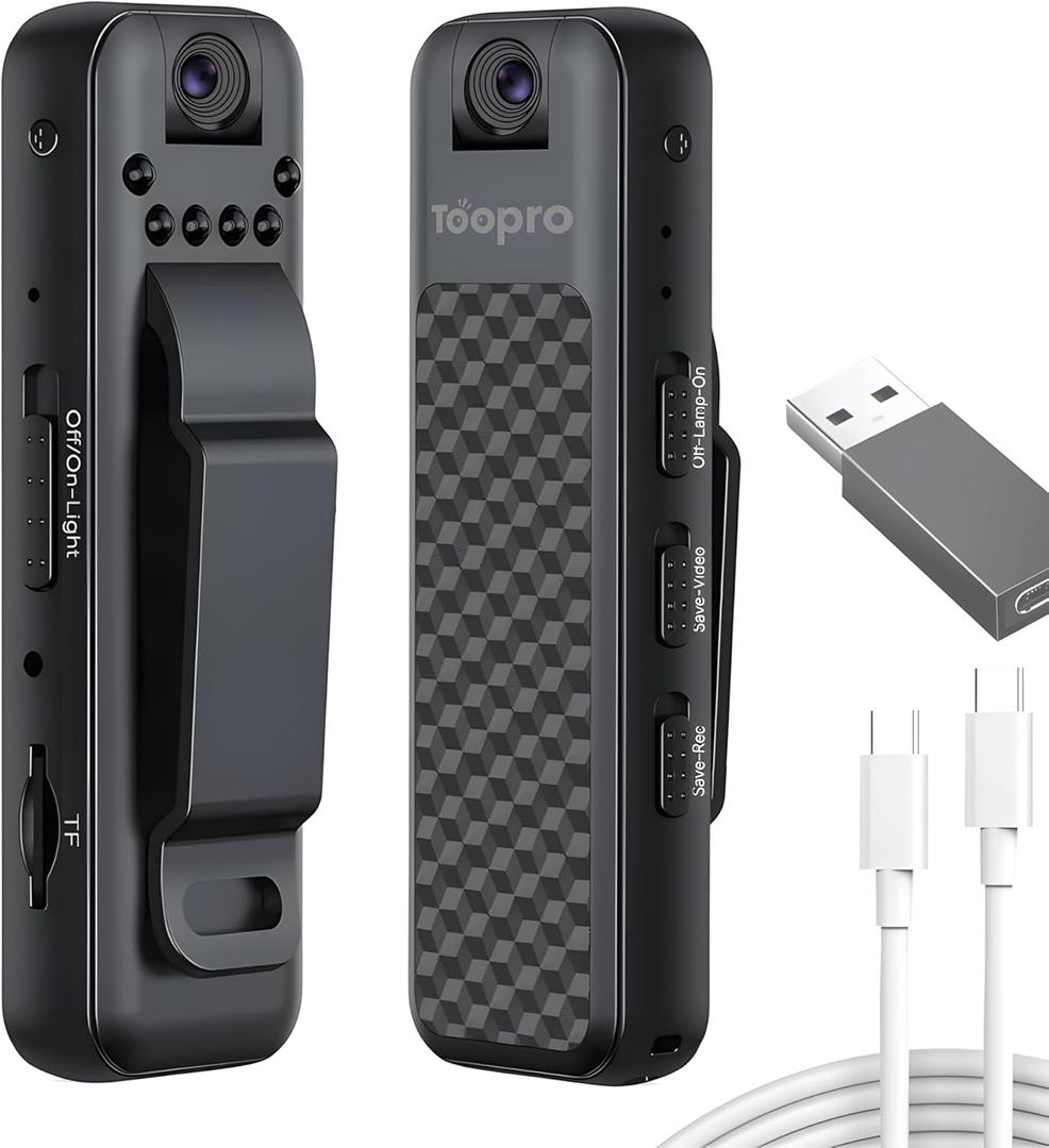 Mini Body Camera 1080P, Wearable Clip-On Body Cam with 180 Rotating Lens, Compact Hidden Camera, IR Night Vision, One-Button Recording for Work, Security & Personal Safety (TF Card Not Included)