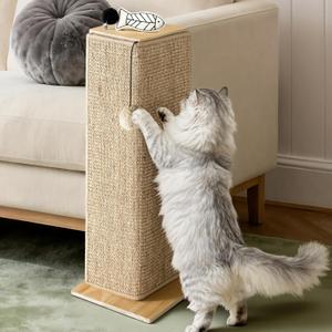 Wooden Couch Corner Cat Scratcher with Sisal Scratching Mat, Couch Cat Scratch Protector with Adjustable Buckles, Couch Corner Protectors for Cats, Cat Scratch Furniture Protector for Sofa