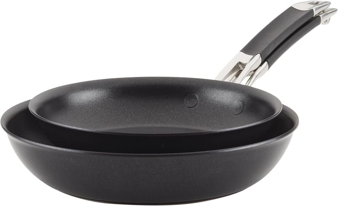 Anolon Smart Stack Hard Anodized Nonstick Frying Pan Set/ Skillet Set - 10 Inch and 12 Inch, Black