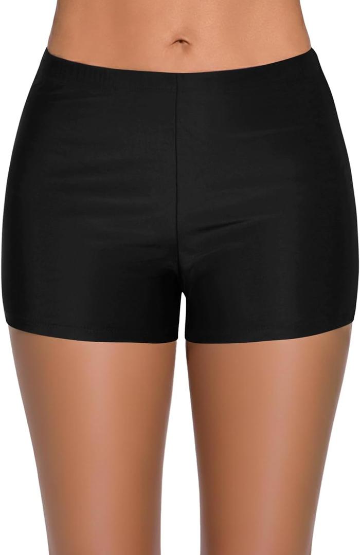 Yonique Womens Swim Shorts Solid Tankini Bottoms Swimsuit Bottoms, Black, Small