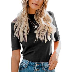 LIYOHON Womens Tops Dressy Casual Mock Turtleneck Business Short Sleeve T Shirts Going Out Tops 2025 (Medium, Black)