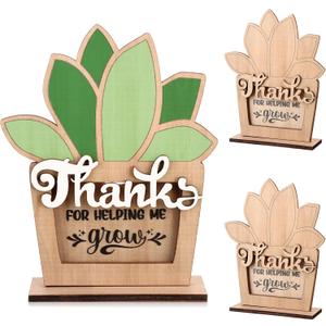 2Pcs Teacher Appreciation Gifts Card Holder End of Year Gifts Thank You for Helping Me Grow DIY Wooden Succulent Gift for Teacher Leader Team Mom Father Boss Mentors
