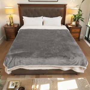 Electric Heated Blanket Throw Size 50"x60", DualSided Soft Flannel & Sherpa, 4 Heat Settings with 3H Timer, Breathable Warm for Bed & Couch, Machine Washable, Dark Grey