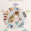 Blissful Diary Baby Play Gym & Activity Mat, 5 Developmental Zones Wooden Tummy Time Mat with 5 Detachable Sensory Toys for Motor Skills & Sensory Development, Baby Essentials Shower Gift (Gray Round)