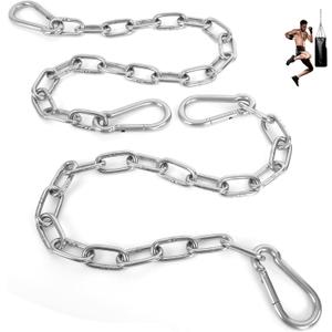 2 Pack 30 Inch Heavy Duty Chains, 1/5 Inch Thick Steel Hanging Chain with Spring Snap, Easy to Install Chain Extender for Punching Boxing Bag, Hammock, Porch Yoga Trapeze Swing, Silver, 440LB