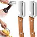 Multifunctional Vegetable Peeler, Stainless Steel Peeler with Wooden Handle, Kitchen Tool with Bottle Opener, Peeler for Potatoes, Carrots, Garlic, Fruit, and More (2Pcs)