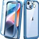 Diaclara Designed for iPhone 14 Case, Full Body Rugged Case with Built-in Touch Sensitive Anti-Scratch Screen Protector, with Camera Lens Protector for iPhone 14 6.1" (Blue and Clear)