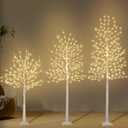 Birch Tree with LED Lights 4+6+8FT, 3PK Artificial Christmas Trees Prelit with 8 Lighting Modes and Timer, Lit Twinkling Twig Tree Warm White for Xmas Home Outdoor Indoor Decoration