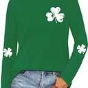 St Patricks Day Shirt for Women Lucky Shamrock T-Shirt Long Sleeve Irish Clover Heart Tee Top (XL)