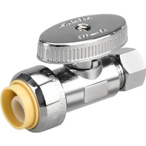 Stop Valves, 1/2" 3/8" Straight Stop Valve, 1/2" PTC Input, 3/8" OD Compression Output, Push to Connect, 1/4 Turn, Chrome Plated Brass for Faucet, Toilet Valves, No Lead