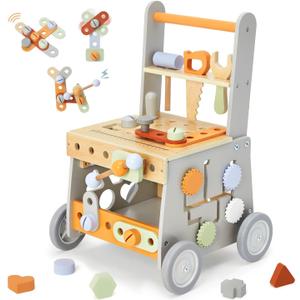 labebe Wooden Baby Walker, Baby Push Walker, Tool Toy for Toddlers, Adjustable Speed Baby Walker with Wheel, Learning Activity Walker for Girls Boys