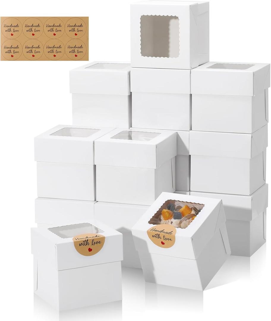 COTOPHER 15Pcs Mini Cake Boxes, 4x4x4 Inches Bakery Boxes with Window, Small Dessert Box Cake Packaging for Pastries, Cookies, Chocolates, Cupcakes, Birthday Party, Wedding COTOPHER 15Pcs Mini Cake Boxes, 4x4x4 Inches Bakery Boxes with Window, Small Dessert Box Cake Packaging for Pastries, Cookies, Chocolates, Cupcakes, Birthday Party, Wedding