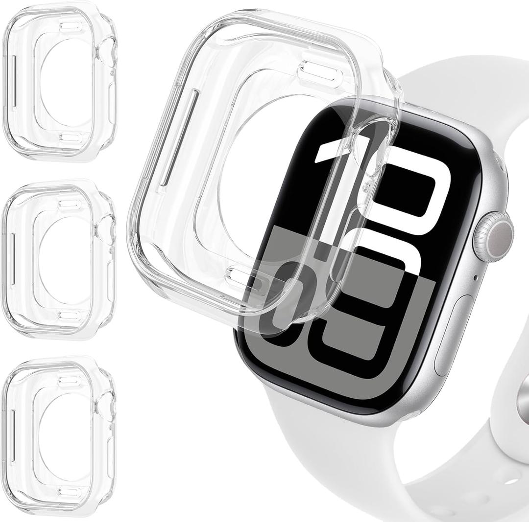 3 Pack Soft TPU Case for Apple Watch Case 41mm 45mm 46mm 42mm 40mm 44mm Series 10 9 8 7 6 5 4 SE/2 Generation Women Men,Ultra Thin Protective Bumper Face Cover for iWatch Cover Accessories