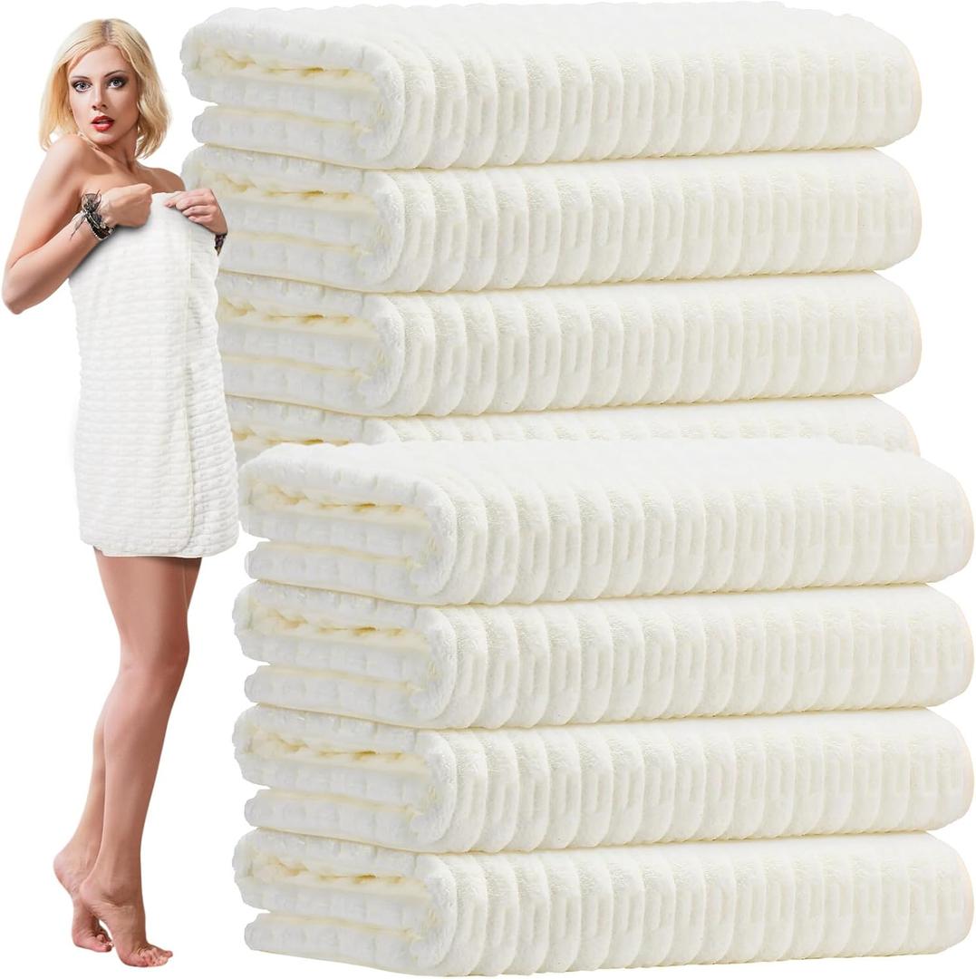 SmoothNovelty 8 Pack Microfiber Bath Towels Bulk 27'' x 60'' Oversized Bath Towel Highly Absorbent Extra Large Shower Sheets Soft Drying for Beach Pool Bathroom Salon Party(White)