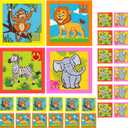 24 Pieces Animals Slide Puzzle Fun Brain Teaser Toys Games Monkey Zebra Lion Elephant Cute Pattern, Develops Problem-Solving Skills for Homeschool Classroom VBS Learning, 2.4 x 2.4 Inch