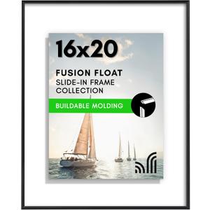 Americanflat 16x20 Floating Picture Frame with Shatter-Resistant Glass - Fits 13x19 Photos or Smaller - Slide-In Photo Frame - Fusion Float Collection - Floating Frames for Wall Display - Black