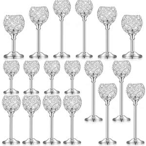 Qunclay 18 Pieces Crystal Candle Holders Bulk Candle Stick Holder Centerpieces for Table Wedding Centerpieces Crystal Decorative Tealight Dining Table Decor for Party(Silver)