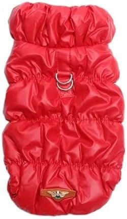 Double-Buckle Design Warm Windproof Pet Coat with D-Ring Pet Vest Hoodie Winter Clothing for Poodles Pugs Shiba Inus,Red,S