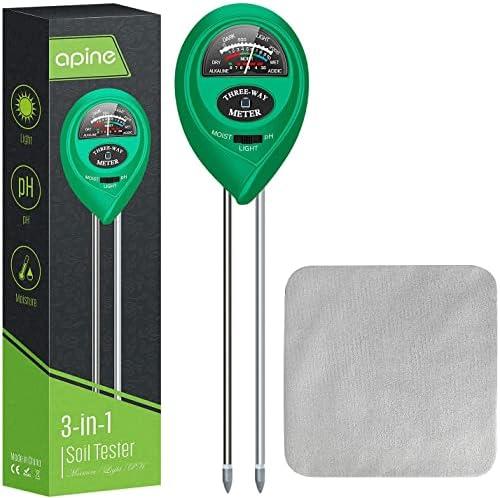 apine Soil Moisture Meter, 3 in 1 Soil pH Tester, Soil Tester with Moisture, Light, and pH Test for Garden, Farm, Lawn, Indoor, Outdoor (No Battery Needed)