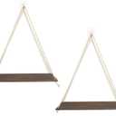 2pcs Wood Hanging Shelves for Wall,Macrame Rope Triangle Shelf Floating Wall Shelves Rustic Floating Shelf,Home Organizer Rack for Living Room Bedroom