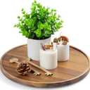 12 Inch Acacia Wood Round Tray, Wooden Decorative Serving Coffee Table Tray Centerpiece Candle Holder for Farmhouse Kitchen Dining Room Home Decor Coffee Table Decor and Accessories