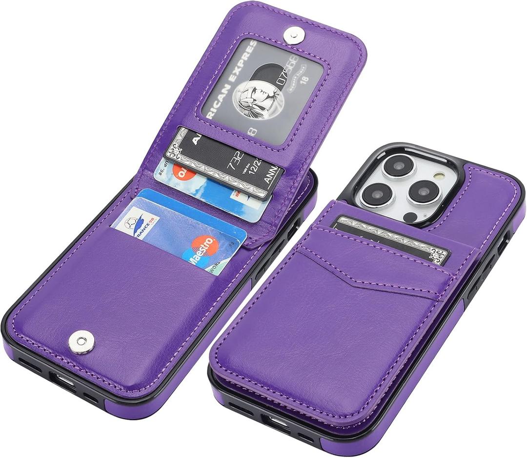 KIHUWEY Compatible with iPhone 14 Pro Case Wallet with Credit Card Holder, Flip Premium Leather Magnetic Clasp Kickstand Heavy Duty Protective Cover for iPhone 14 Pro 6.1 Inch (Dark Purple)
