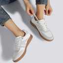 LUCKY STEP Women Classic Retro Gum Sole Fashion Sneakers Casual Tennis Skate Shoe Genuine Leather Walking Footwear Anti Slip Trainers, 8.5 US