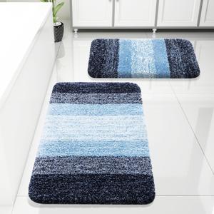 Arotive Bathroom Rugs Sets 2 Piece, Shaggy Soft and Absorbent Microfiber Bath Rugs, Non-Slip, Machine Washable Dry Bath Mats for Bathroom, 30x20 and 24x16, Blue