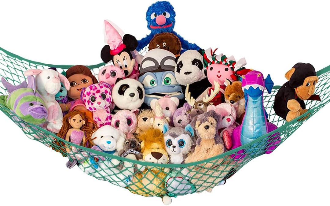 Stuffed Animal Hammock | Corner Stuffed Animal Storage & Plushie Net | Toy Hammock for Stuffed Animals | Holds 12lbs | Easy Hang, All Hardware Included | Green Bedroom Decor | by Lilly's Love