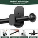 KAMANINA Curtain Rods No Drilling for Windows 16 to 30 Inches, 5/8 Inch Adjustable Small Curtain Rod with 3M Adhesive Brackets without Drilling, Black