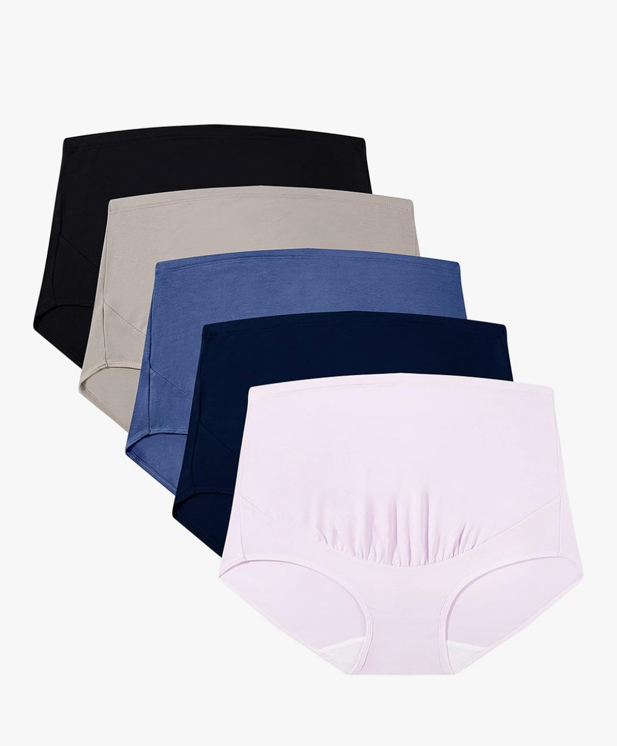 Mama Cotton Women's Over The Bump Maternity Panties High Waist Full Coverage Pregnancy Underwear Multi-Pack, Size Medium