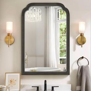 HOMECOOKIN Wood Bathroom Mirrors for Wall Mounted, 20" x 30" Rustic Wood Frame Wall Mirrors Decorative for Living Room or Bedroom Vanity Mirror (Black) 