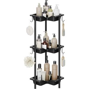 Nieifi Corner Shelf Stand, 3 Tier Storage Organizer Floor Corner Shower Shelves for Bathroom, Toilet (Black)