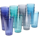 Acrylic Cafe Plastic Reusable Tumblers (Set of 16) 20-ounce Water Cups Coastal Colors | Restaurant Style Drinking Glasses Value Set, Stackable, BPA-free, Made in the USA | Top-rack Dishwasher Safe